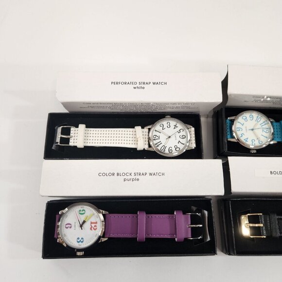Avon Watch Lot Perforated Strap White Blue Color Block Purple Bold Black NEW - Picture 8 of 8